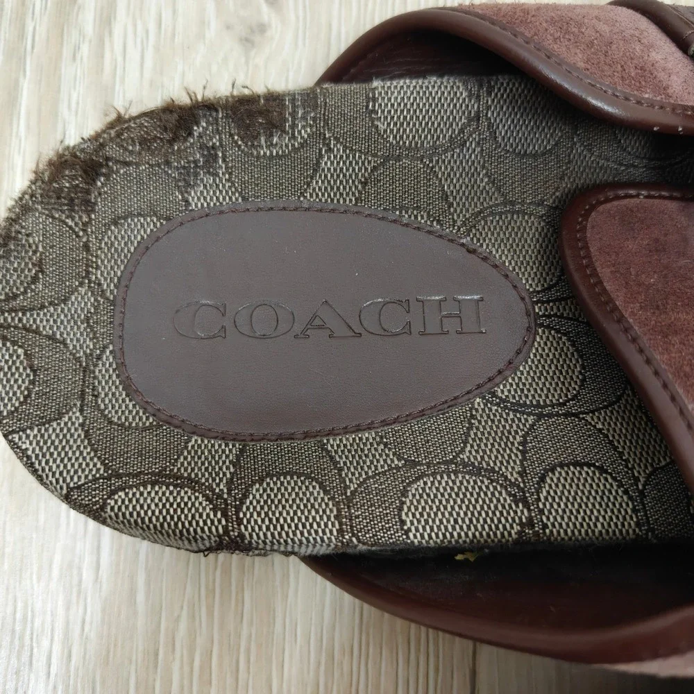 Coach Mens Clogs 12 Brown Suede Buckle Strap Monogram Gorpcore Luxury